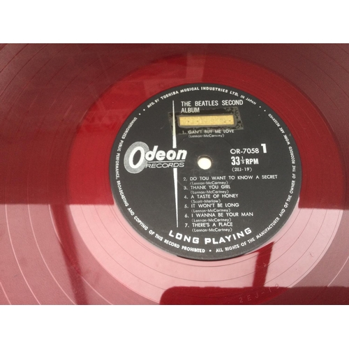 9 - A rare and early Japanese pressing of The Beatles 'Second Album' on red vinyl complete with obi stri... 