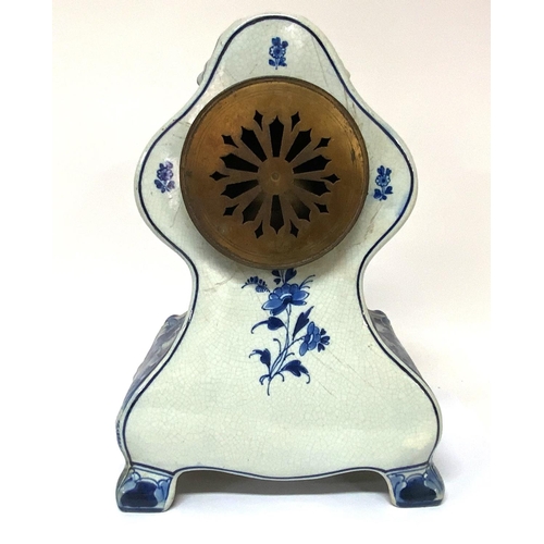 1001 - Delft Blue And White Ceramic Mantle Clock. 37cm. (Catagory D.Postage no avaliable).