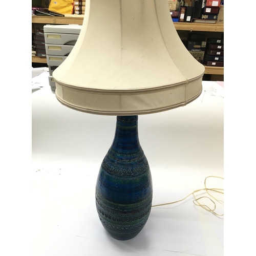 1078 - A strong colour and texture Italian studio pottery table lamp. 50cm tall 18cm wide not including sha... 