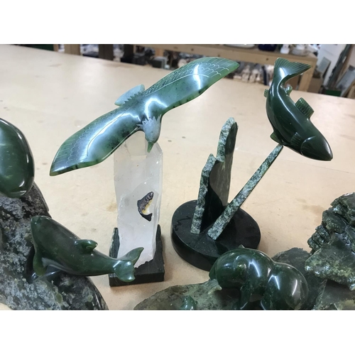 1103 - A collection of carved Jade sculptures- Limited edition including Playful Whales 2/150