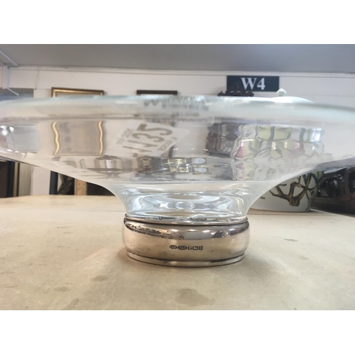 1132 - A glass Broadway shallow bowl with silver base. Measuring 35cm across approximately.