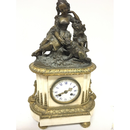 1204 - A Quality late 19th Century French clock the top with a bronze figure of a young girl with a dog the... 