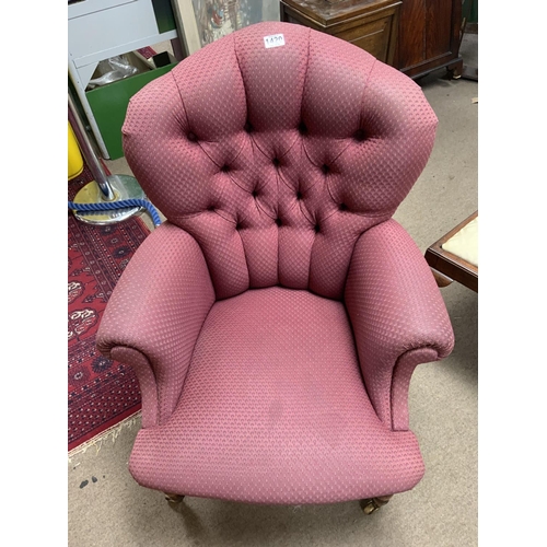 1209 - A Victorian pink peacock feather design upholstered tub chair. NO RESERVE