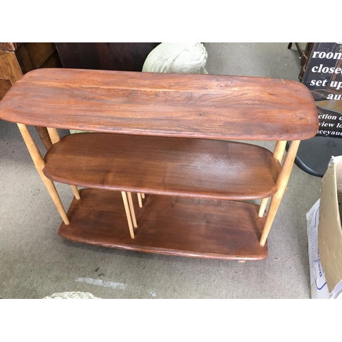 1226 - A wooden side or drinks multi level table on wheels. 90cm wide 69cm tall 32cm deep. Postage D