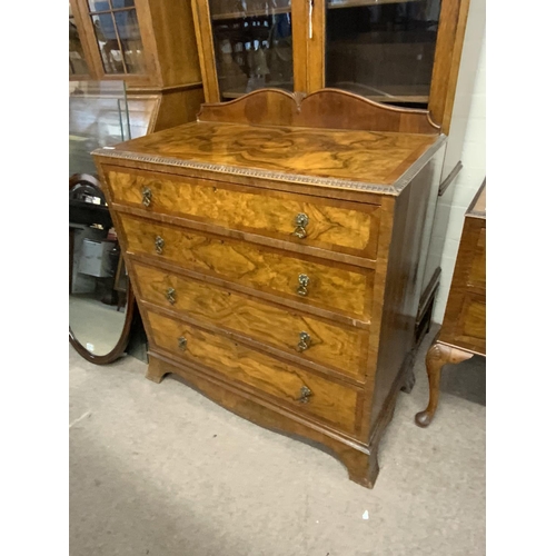 1230 - A 2 piece walnut veneered bedroom set comprising 4 drawer chest and Dressing table.