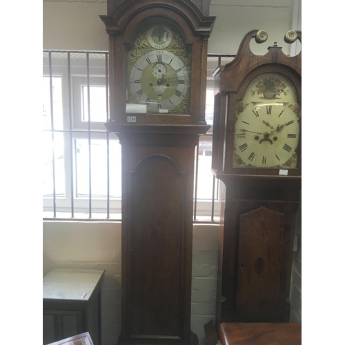 1249 - An oak longcase clock the brass dial with silvered chapter ring maker Sam Cannon London eight day go... 