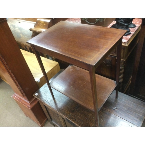 1259 - An inlaid mahogany two tier table, approx 60cm x 70cm x 40cm. Shipping category D.