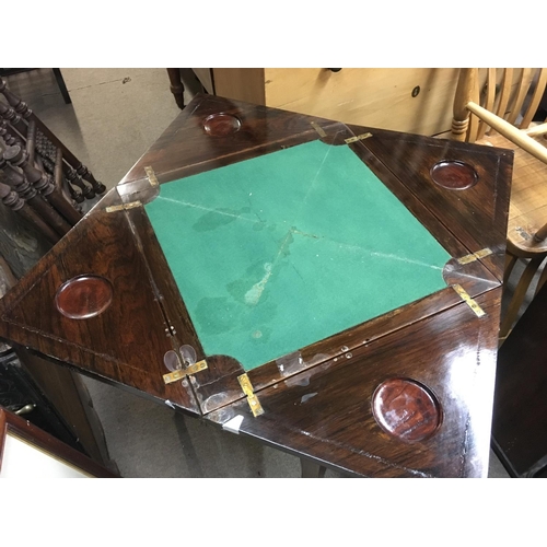 1268 - An Edwardian rosewood envelope card table with inlaid design dimensions 53x53x70cm.