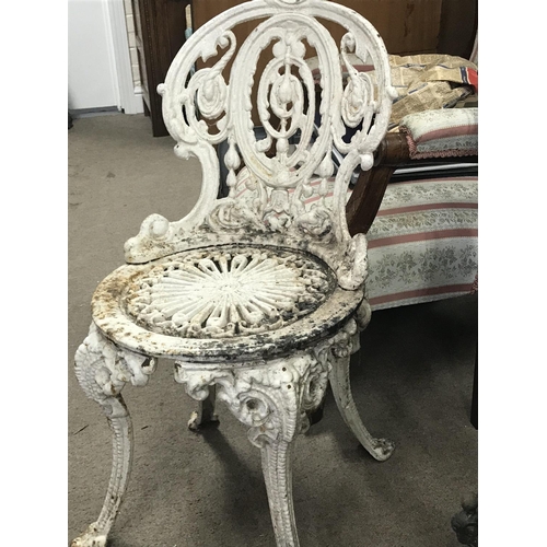 1288 - A Victorian cast iron chair with low table in the coalbrookdale style and one other table with marbl... 