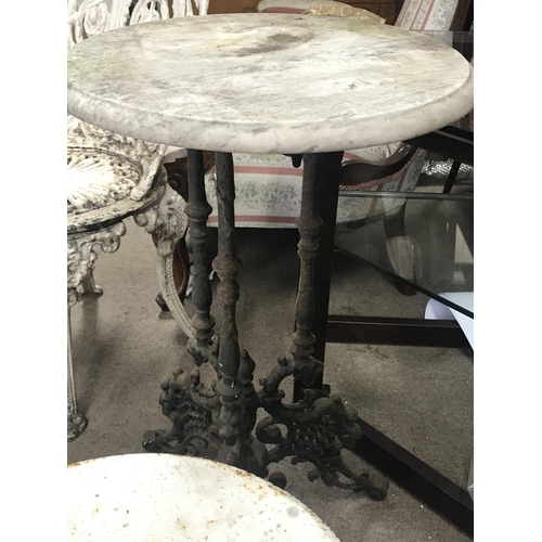 1288 - A Victorian cast iron chair with low table in the coalbrookdale style and one other table with marbl... 