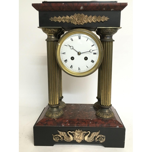 1365 - French Empire red marble, slate and gilt clock, 40cm tall.