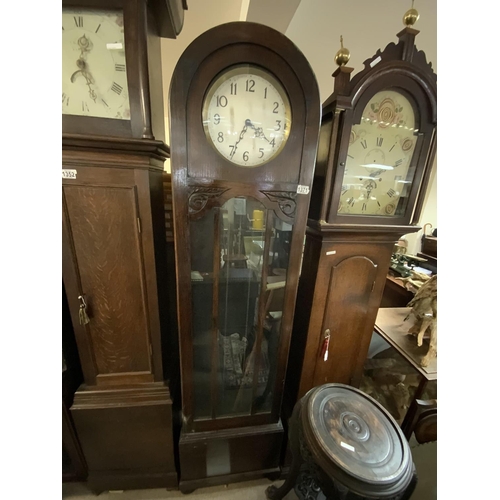 1371 - A 1940s dome topped grandfather clock. 192cm.