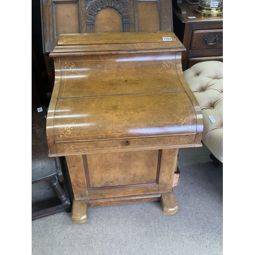 1396 - A Good quality Victorian walnut davenport with fruitwood inlay and sprung rising top. 94cm x 56.5cm ... 