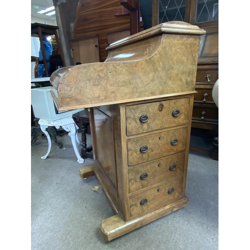 1396 - A Good quality Victorian walnut davenport with fruitwood inlay and sprung rising top. 94cm x 56.5cm ... 