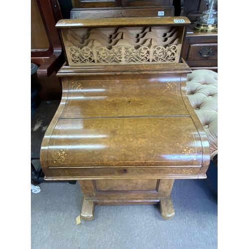 1396 - A Good quality Victorian walnut davenport with fruitwood inlay and sprung rising top. 94cm x 56.5cm ... 