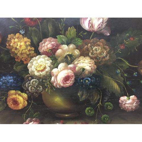 1403 - A framed oil on canvas still life vase of flowers painting. Signed B. Ward Dimensions 90x65cm