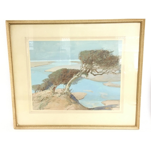 1404 - A framed watercolour painting by 20th century artist Van Jones depicting an Estuary scene. Frame dim... 