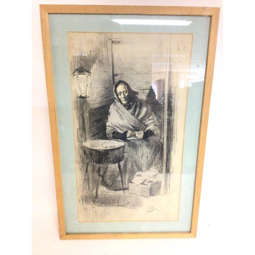 1423 - A framed charcoal sketch of a seated woman by Vila Prades (1873 -1930), dimensions 36x72cm. This lot... 