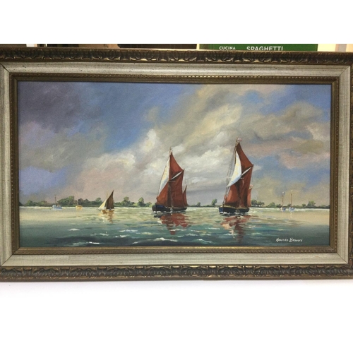 1425 - Three Howard Brooke oils on canvas of sailing boats, largest approx 90cm x 55cm. Shipping category D... 