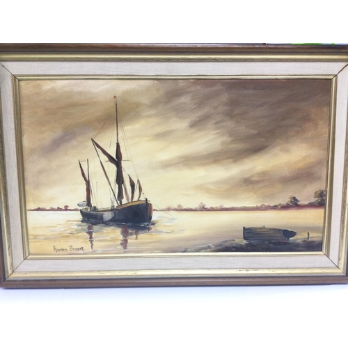 1425 - Three Howard Brooke oils on canvas of sailing boats, largest approx 90cm x 55cm. Shipping category D... 