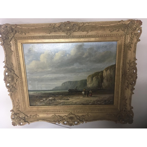 1440 - A framed oil painting on canvas study of a coastal view with a shipwreck in the style of james Webb ... 