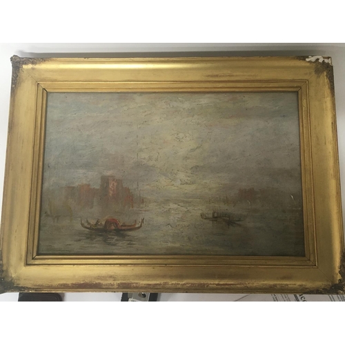 1442 - A framed oil painting A View of Venice in the manor of Edward Pritchett 1828-1898 the reverse with l... 