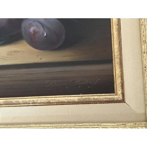 1450 - A framed 20th century oil paintings Still life studies of a Continental wine glass amongst fruit sig... 