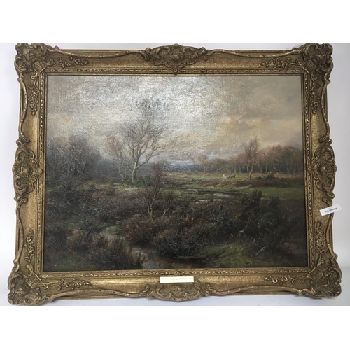 1454 - A framed oil painting on canvas rural landscape Butts Lawn New Forest by Frederick Golden Short 1882... 