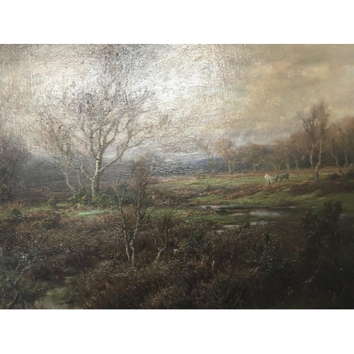 1454 - A framed oil painting on canvas rural landscape Butts Lawn New Forest by Frederick Golden Short 1882... 