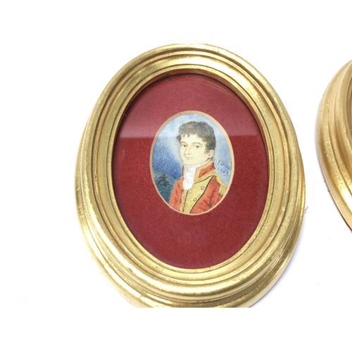 1459 - Two early 19th century painted portrait miniatures signed J Tripp and dated 1803 and 1817. Postage B