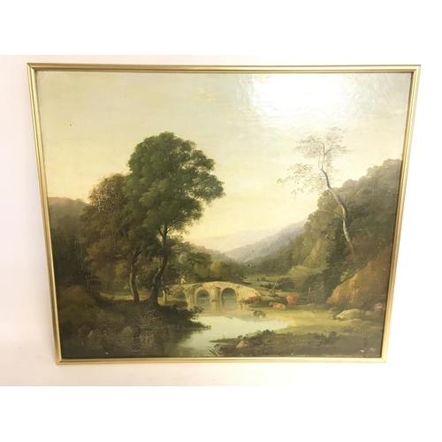 1463 - A late 18th century framed oil on canvas painting of a rural landscape, dimensions 70x60cm