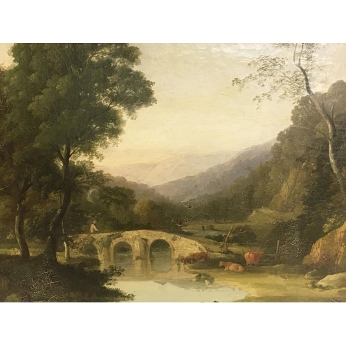 1463 - A late 18th century framed oil on canvas painting of a rural landscape, dimensions 70x60cm