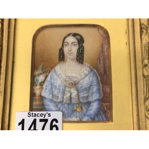 1476 - 2 Gilt framed hand painted miniatures, 29.5cm x 27.5cm (C)