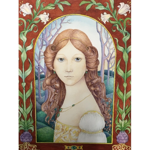 1480 - A fine Pre-Raphaelite style watercolour painting signed by E.Langton, 37cm x 31.5cm.