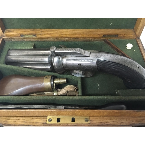 1569 - A Quality early 19th Century English Peperpot Revolver six shot with engraved steel action maker Joh... 