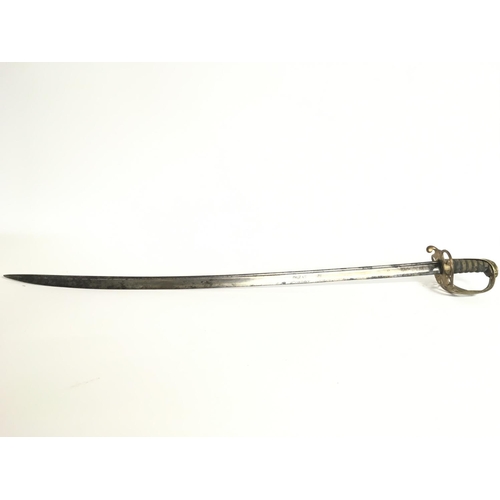 1578 - A George IV British Infantry Officers naval sword with leather scabbard. 32 inch blade. This item ca... 