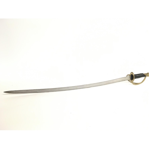 1581 - A French Heavy Cavalry sword with an 85cm long blade, leather grip and scabbard. Blade dated 1886. T... 