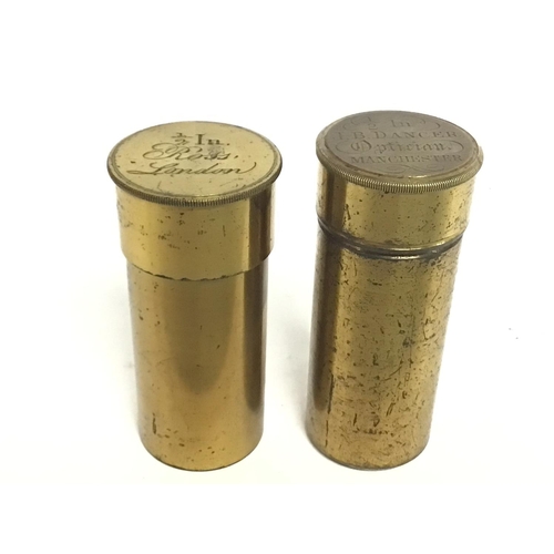 710 - Two cased brass 1/2 inch microscope lenses by J.B Dancer and Ross. This lot cannot be posted