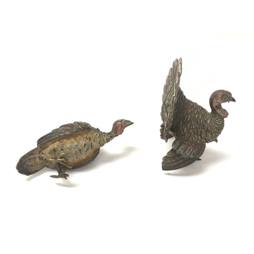 714 - 2 cold painted bronze turkeys by Bergman.Larger is 9cm high by 7cm.Postage B