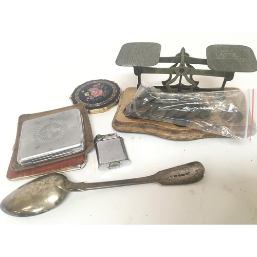 750 - A silver spoon London 1821 hallmarks ladies compacts and postal scales.