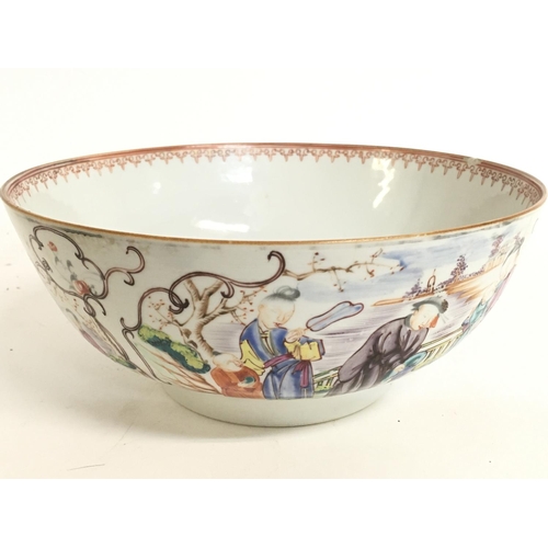 819 - A mid 18th century Chinese export Famille Rose bowl, some hairline cracks, chip as seen on the rim. ... 