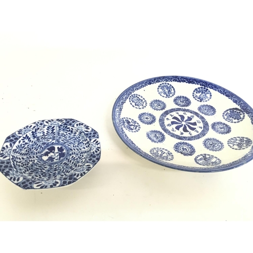 820 - A Japanese Imari bowl, Chinese Famille Rose dish, Chinese Blue and white ginger jar, Chinese blue an... 