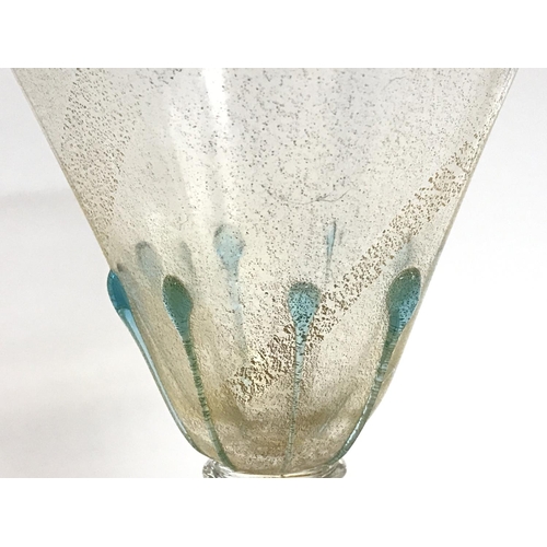 916 - A Signed Murano wine glass with gold fleck inclusions 18.5cm together with a Salviati Lattacino Mura... 