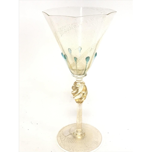 916 - A Signed Murano wine glass with gold fleck inclusions 18.5cm together with a Salviati Lattacino Mura... 