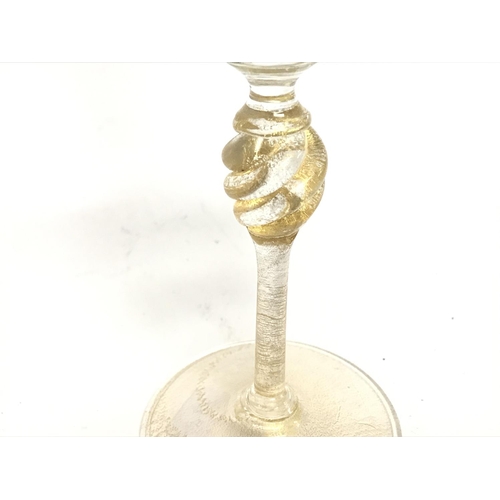 916 - A Signed Murano wine glass with gold fleck inclusions 18.5cm together with a Salviati Lattacino Mura... 