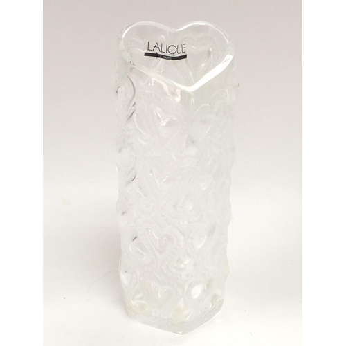 920 - Heart shape lalique vase. No obvious damage or restoration. 16cm tall.This lot cannot be posted