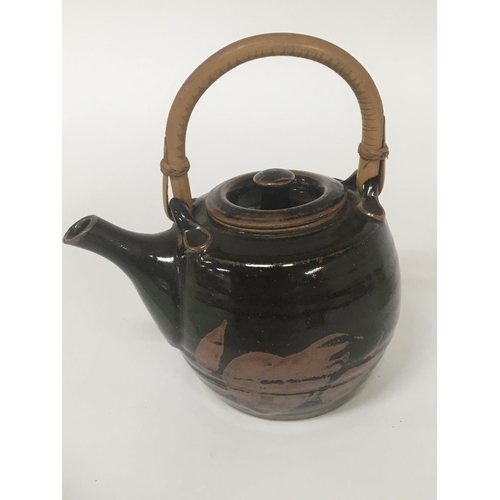 929 - A Japanese influence Contemporary studio art pottery tea pot stamped SP. possible Welsh origin. No o... 