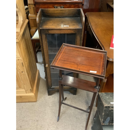1580 - A small Edwardian side table together with a 1930s oak glazed cabinet