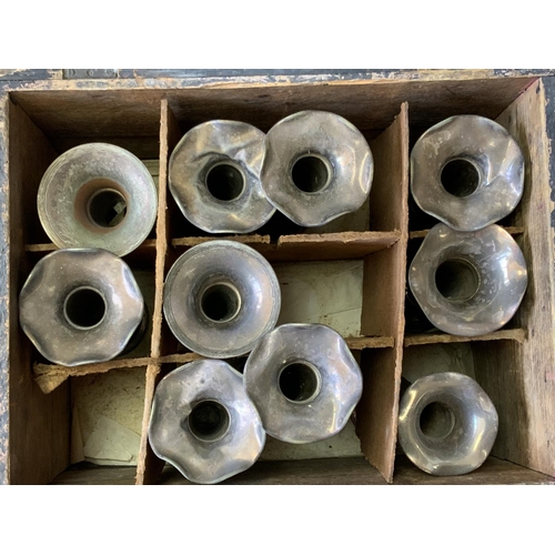 850 - A collection of silver plated epurgnes, cruets, cased silver plated cake stand. (D).