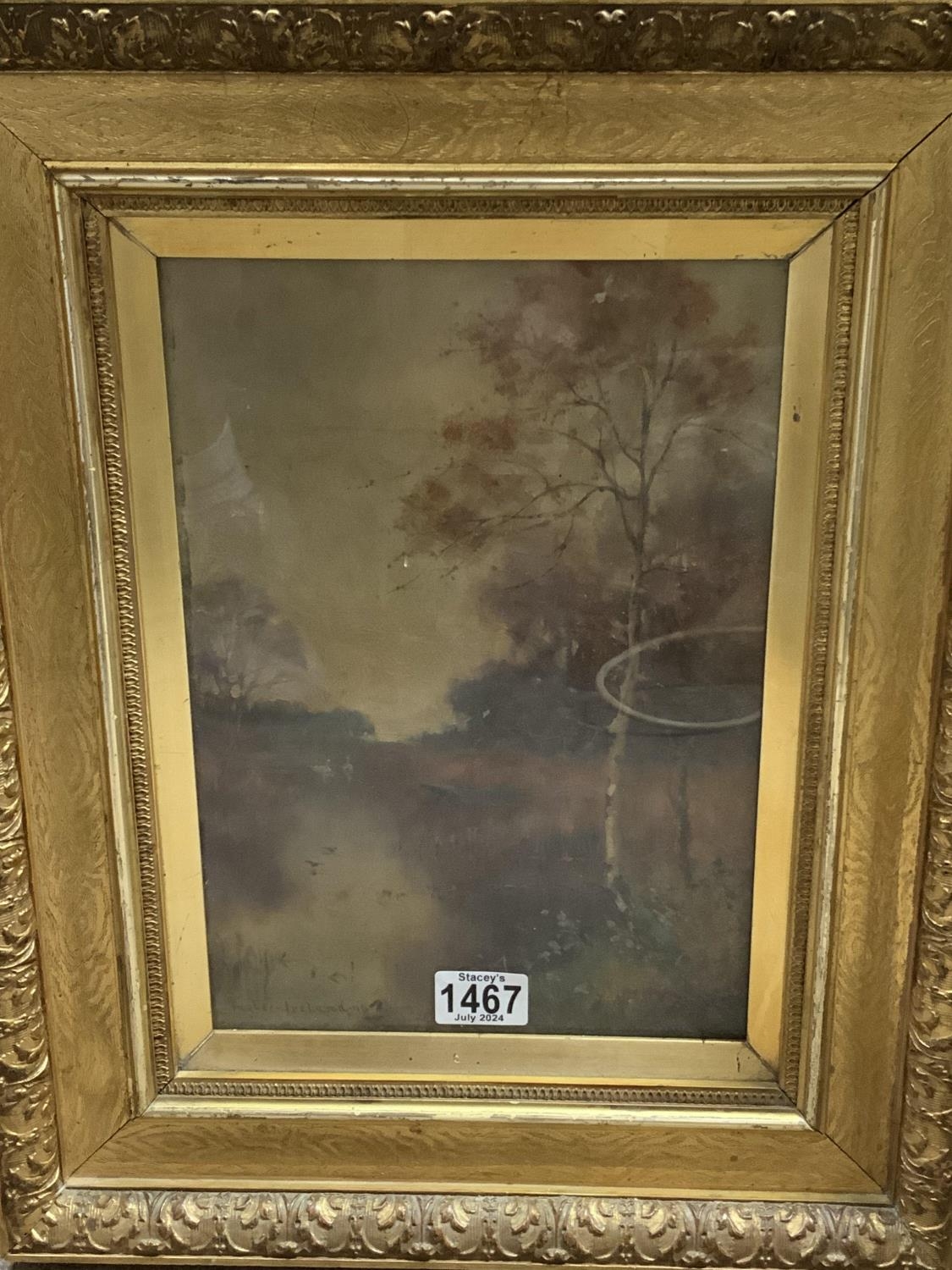 Thomas Tayler IRELAND 18801927, Forest river scene. Gilt framed and glazed painting on canvas. 49cm